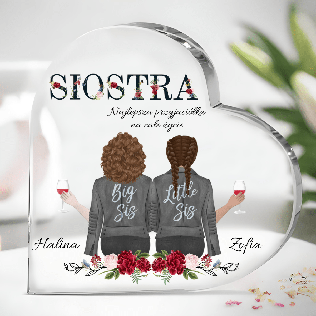 Siostra najlepsza przyjaciółka - Szklane serce, spersonalizowany prezent dla siostry - Adamell.pl