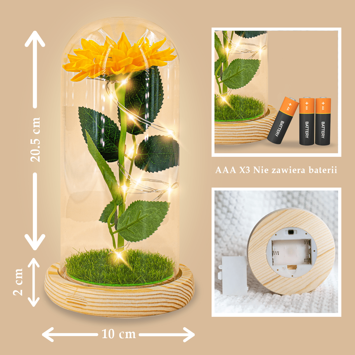 Słonecznik wieczny w szkle LED - wieczny kwiat - Adamell.pl