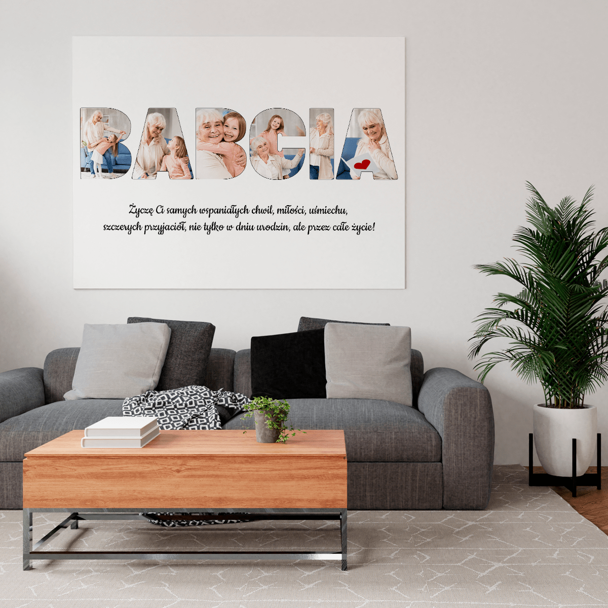 Słowo BABCIA kolaż - druk na płótnie, spersonalizowany prezent dla babci - Adamell.pl