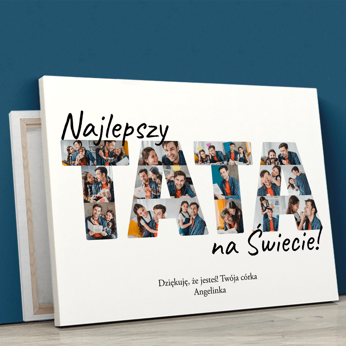 Słowo TATA kolaż - druk na płótnie, spersonalizowany prezent dla taty - Adamell.pl