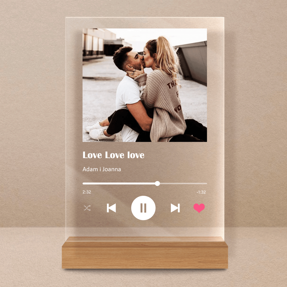 Spotify Love zdjęcie z napisem - Druk na szkle, spersonalizowany prezent - Adamell.pl - Wyjątkowe Prezenty