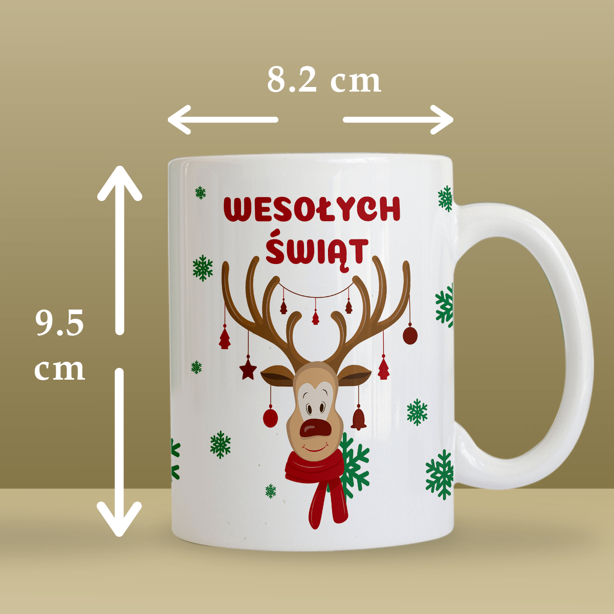 Świąteczny renifer - 1x Kubek z nadrukiem, spersonalizowany prezent dla chłopaka - Adamell.pl