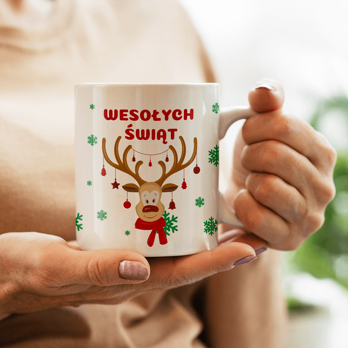 Świąteczny renifer - 1x Kubek z nadrukiem, spersonalizowany prezent dla chłopaka - Adamell.pl