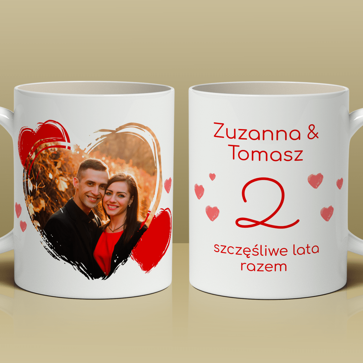 Szczęśliwe lata razem - 1x Kubek z nadrukiem, spersonalizowany prezent dla pary - Adamell.pl
