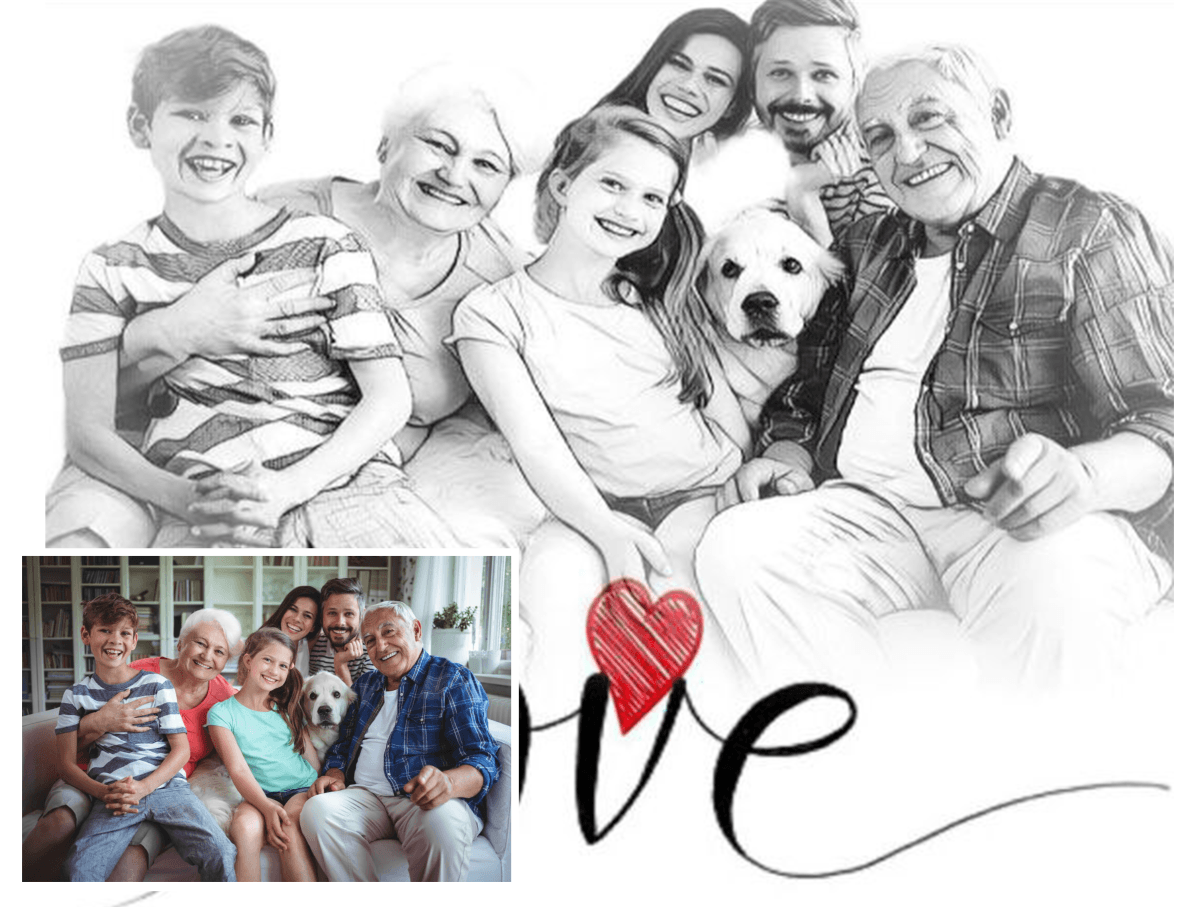 Szkic wieloosobowy Love - obraz na płótnie, spersonalizowany prezent - Adamell.pl - Wyjątkowe Prezenty