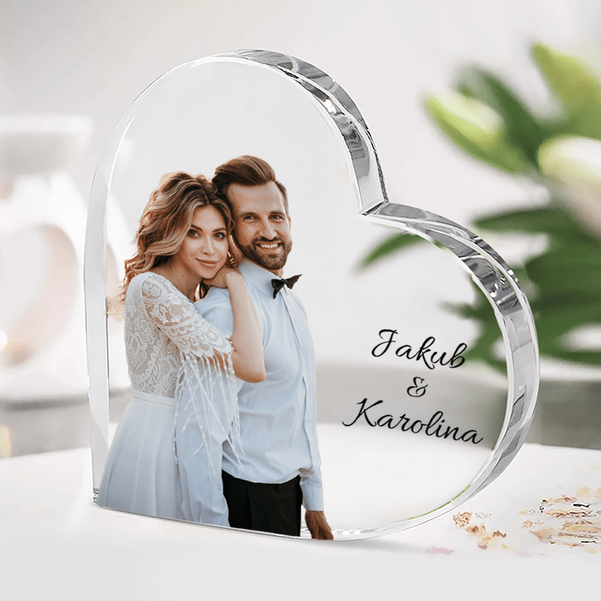 Szklane foto pary - Szklane serce, spersonalizowany prezent dla pary - Adamell.pl
