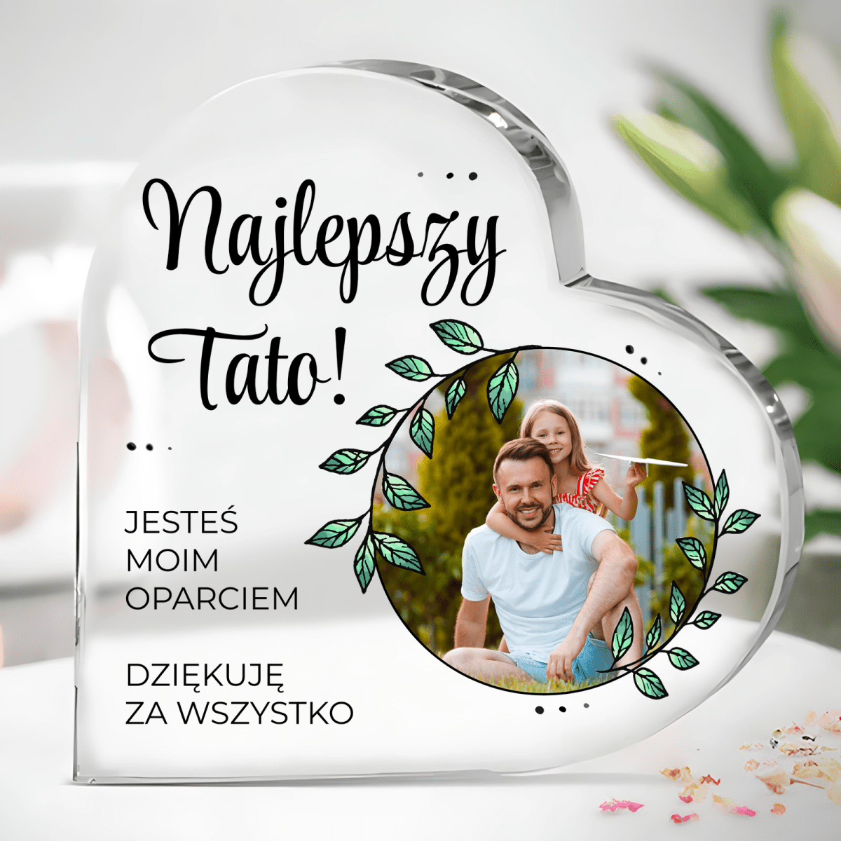 Tata moim wsparciem - Szklane serce, spersonalizowany prezent dla taty - Adamell.pl
