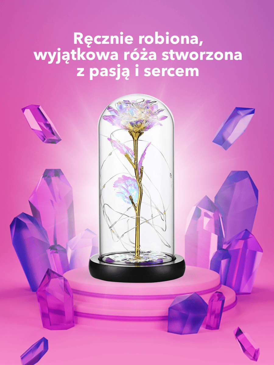 Tęczowa róża wieczna świecąca w szkle LED, Sentymentalny prezent marzeń dla mamy, niesamowite prezenty na święta, na chrzest, na dzień babci, dziadka - Adamell.pl - Wyjątkowe Prezenty