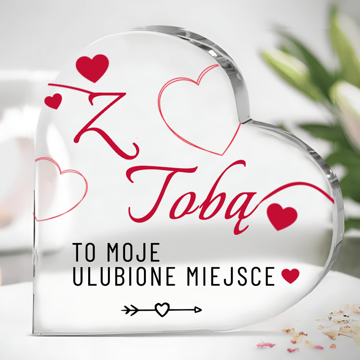 Ulubione miejsce z Tobą - Szklane serce, spersonalizowany prezent dla niej - Adamell.pl