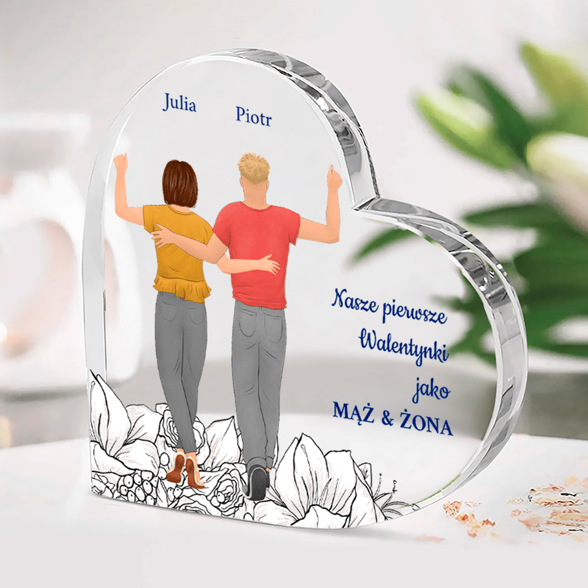 Walentynki jako mąż i żona - Szklane serce, spersonalizowany prezent dla pary - Adamell.pl
