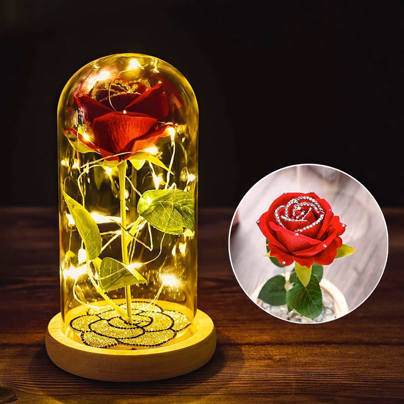 Wieczna Czerwona Róża w szkle LED Z Diamentami + GRATISY - Adamell.pl - Wyjątkowe Prezenty