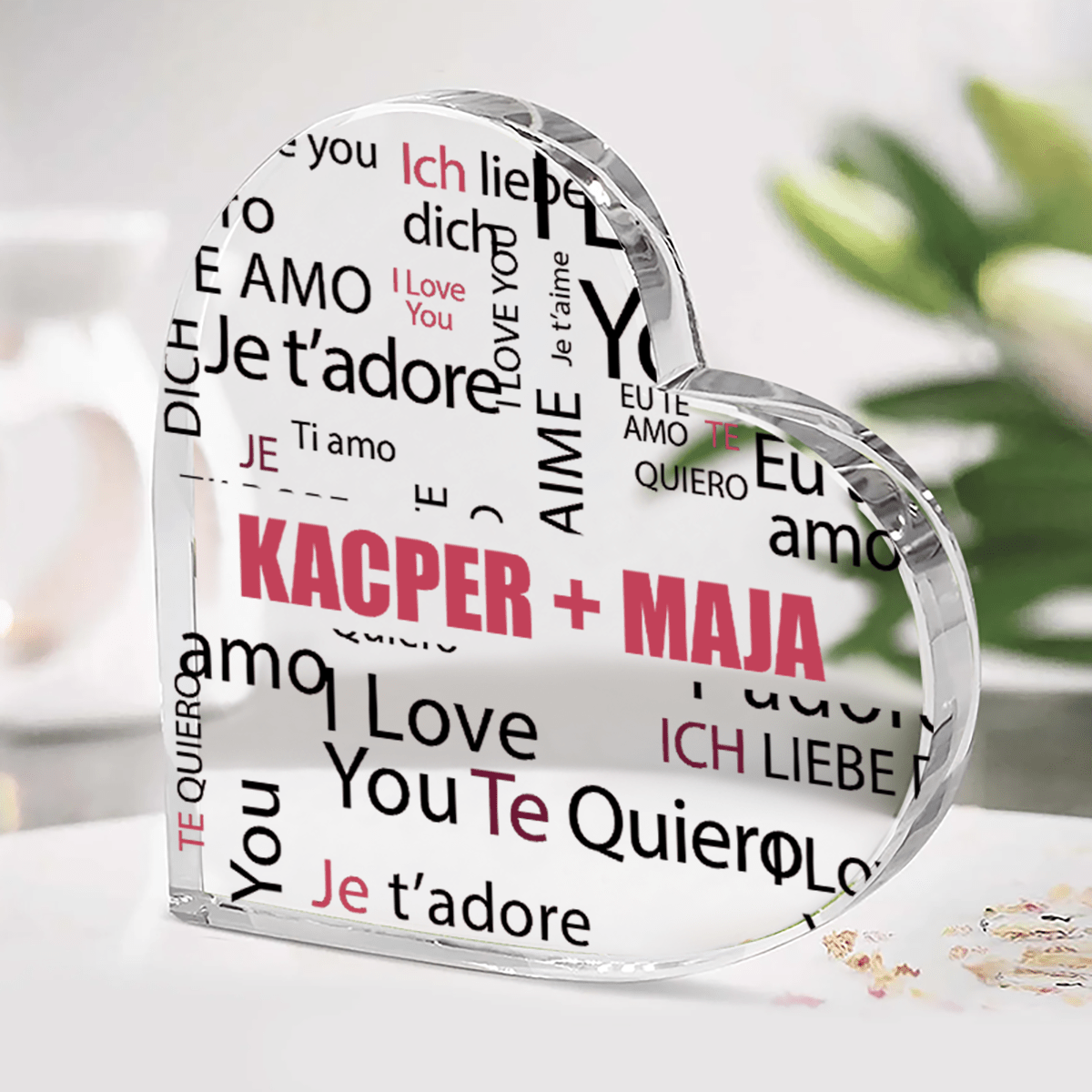 Wyznanie miłości - Szklane serce, spersonalizowany prezent dla niego - Adamell.pl