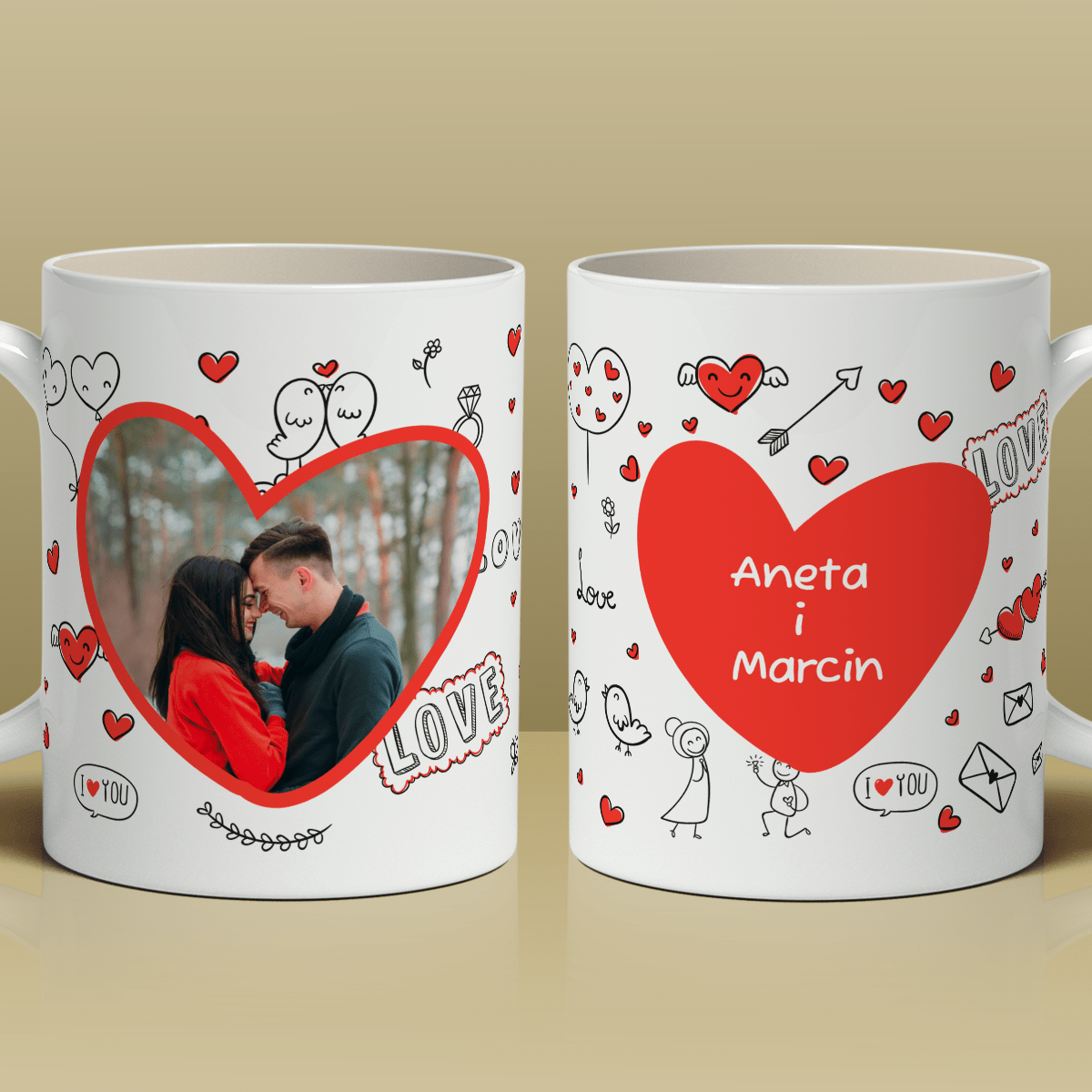 Zdjęcie pary + imiona - 1x Kubek z nadrukiem, spersonalizowany prezent dla pary - Adamell.pl