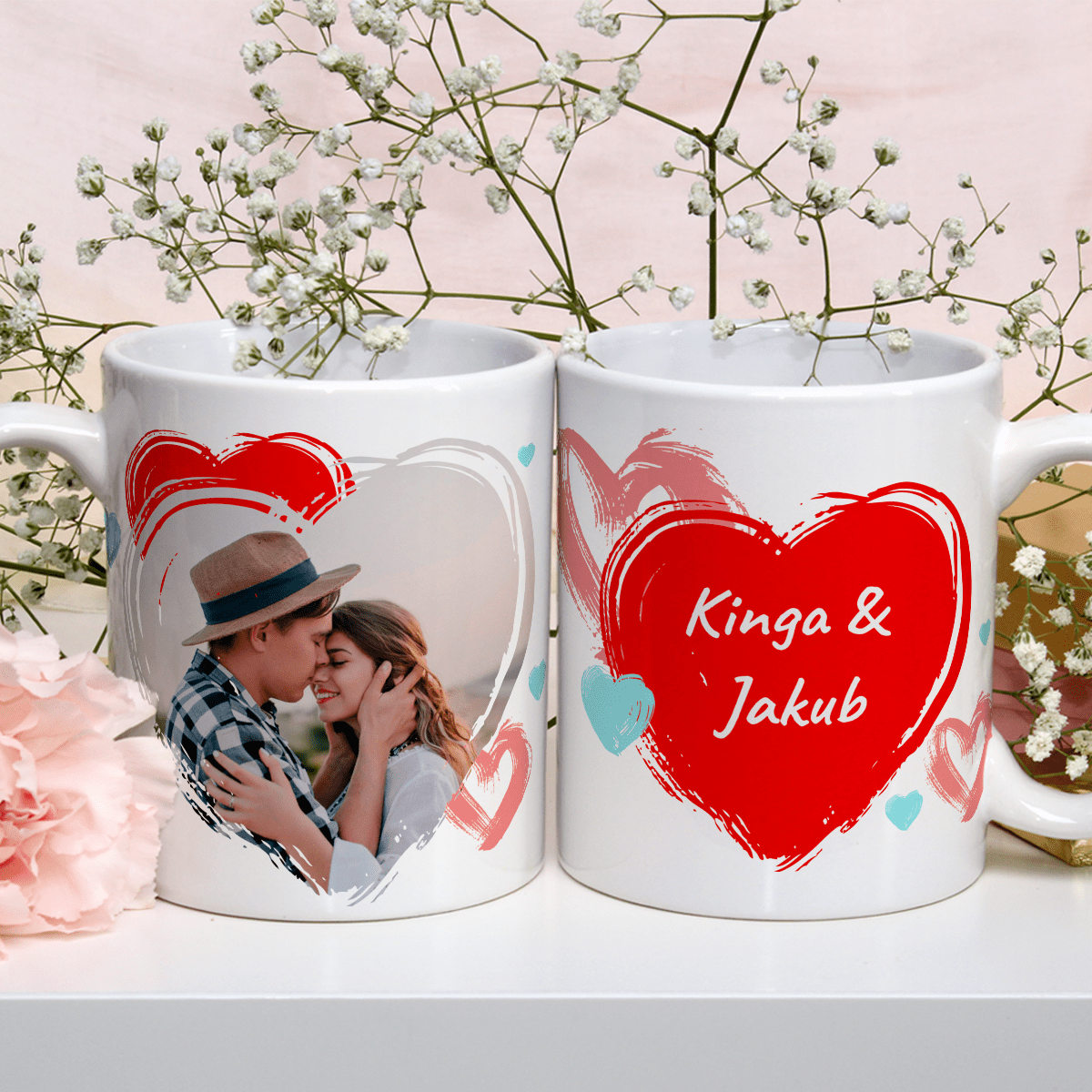 Zdjęcie serce - 1x Kubek z nadrukiem, spersonalizowany prezent dla pary - Adamell.pl