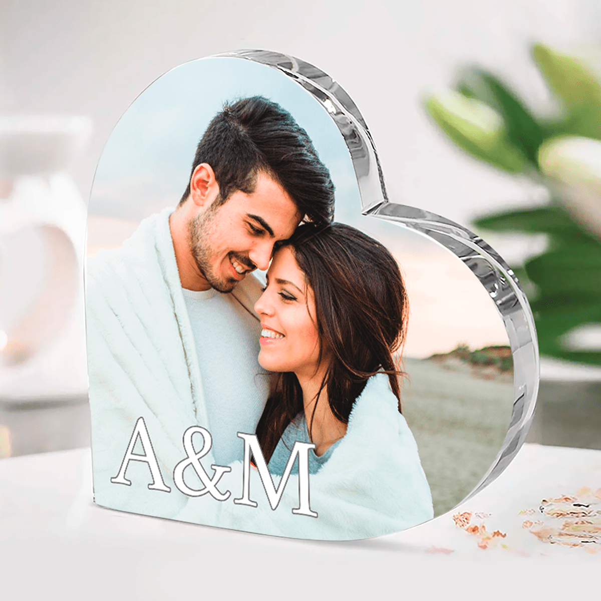 Zdjęcie z inicjałami - Szklane serce, spersonalizowany prezent dla niej - Adamell.pl