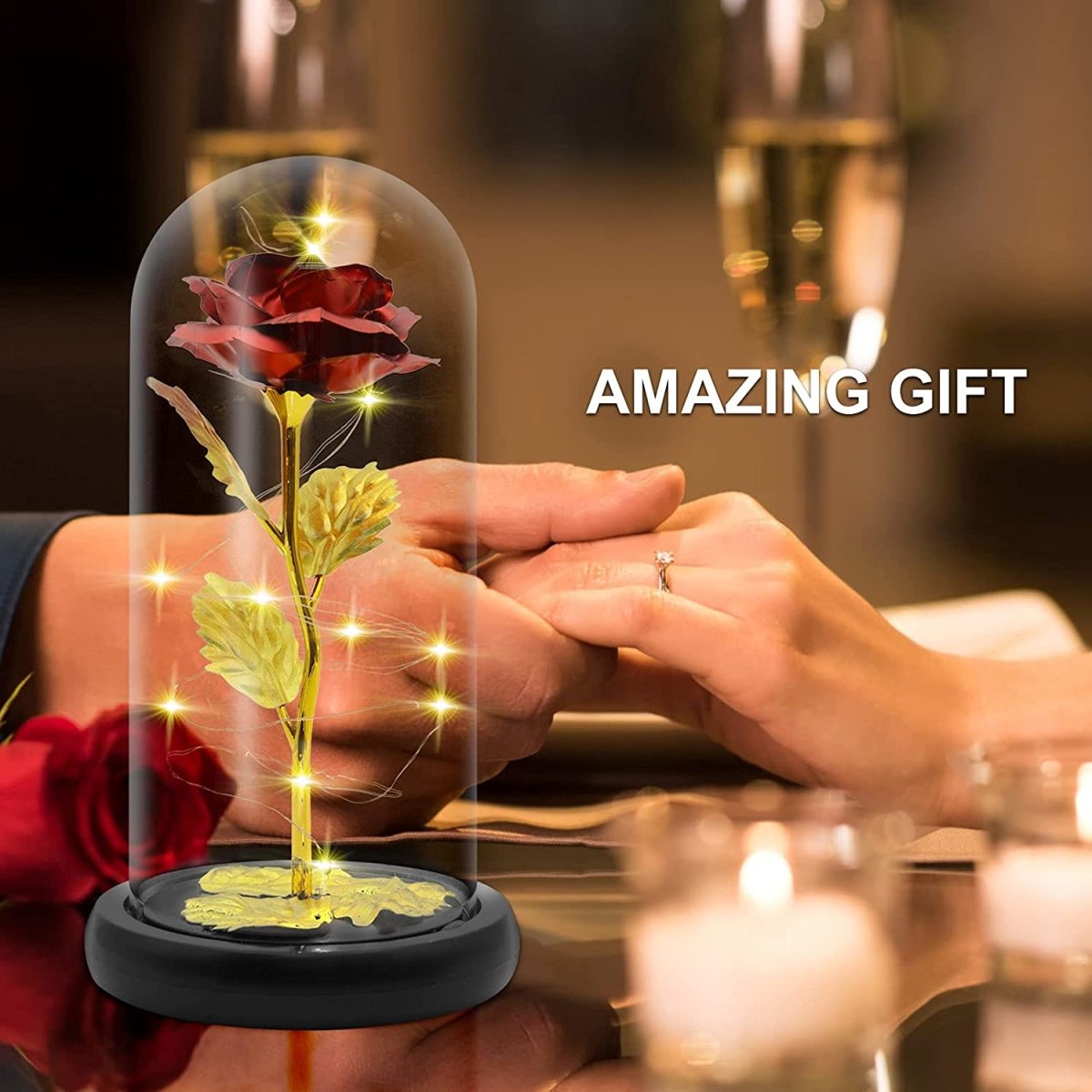 Złota wieczna świecąca róża w szkle LED, Sentymentalny prezent marzeń dla mamy, niesamowite prezenty na święta, na chrzest, na dzień babci, dziadka - Adamell.pl - Wyjątkowe Prezenty