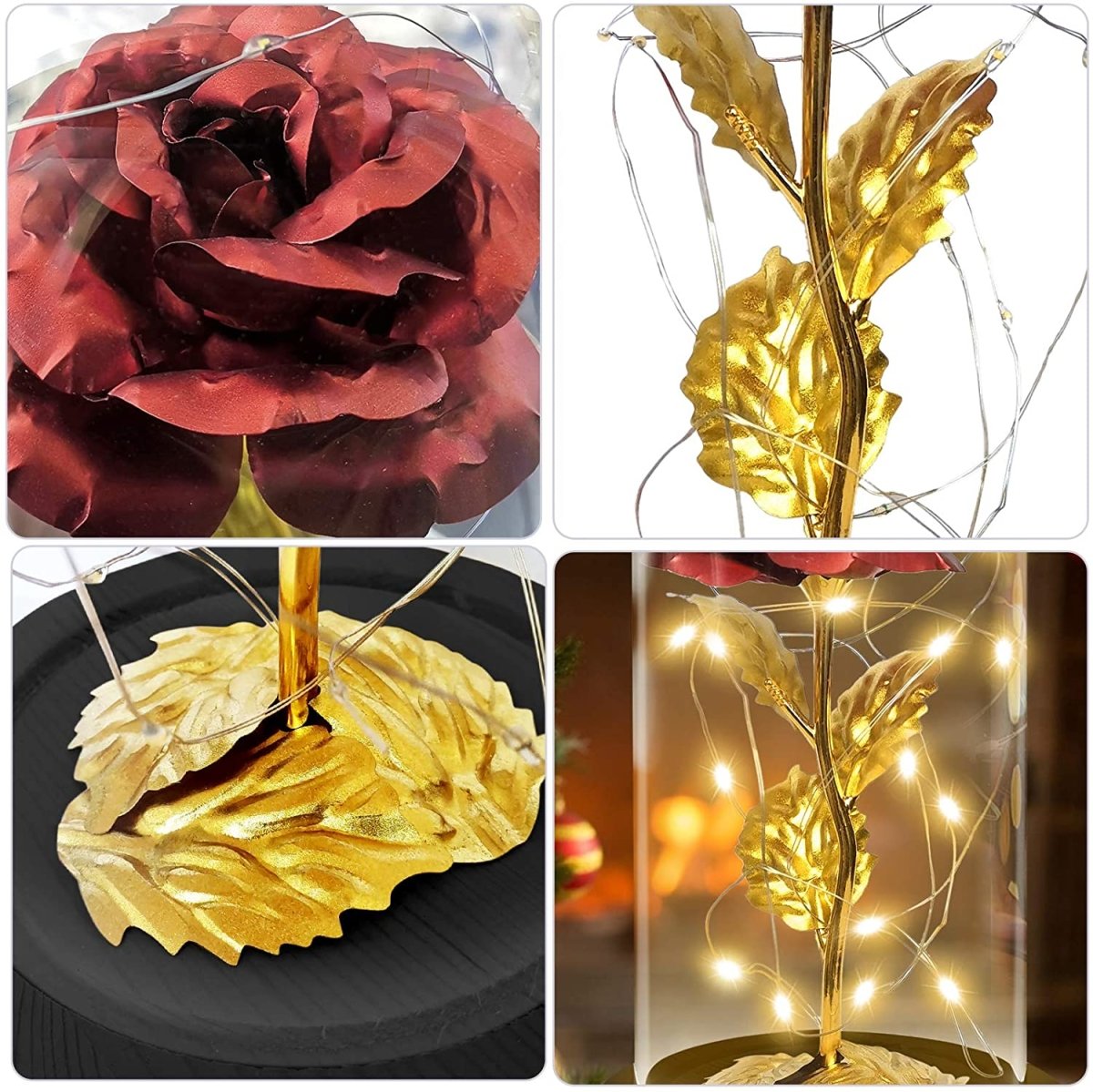 Złota wieczna świecąca róża w szkle LED, Wyjatkowy pomysł na prezent dla dziewczyny, przyjaciółki, kobiety, najlepsze na walentynki, na 18 urodziny - Adamell.pl - Wyjątkowe Prezenty