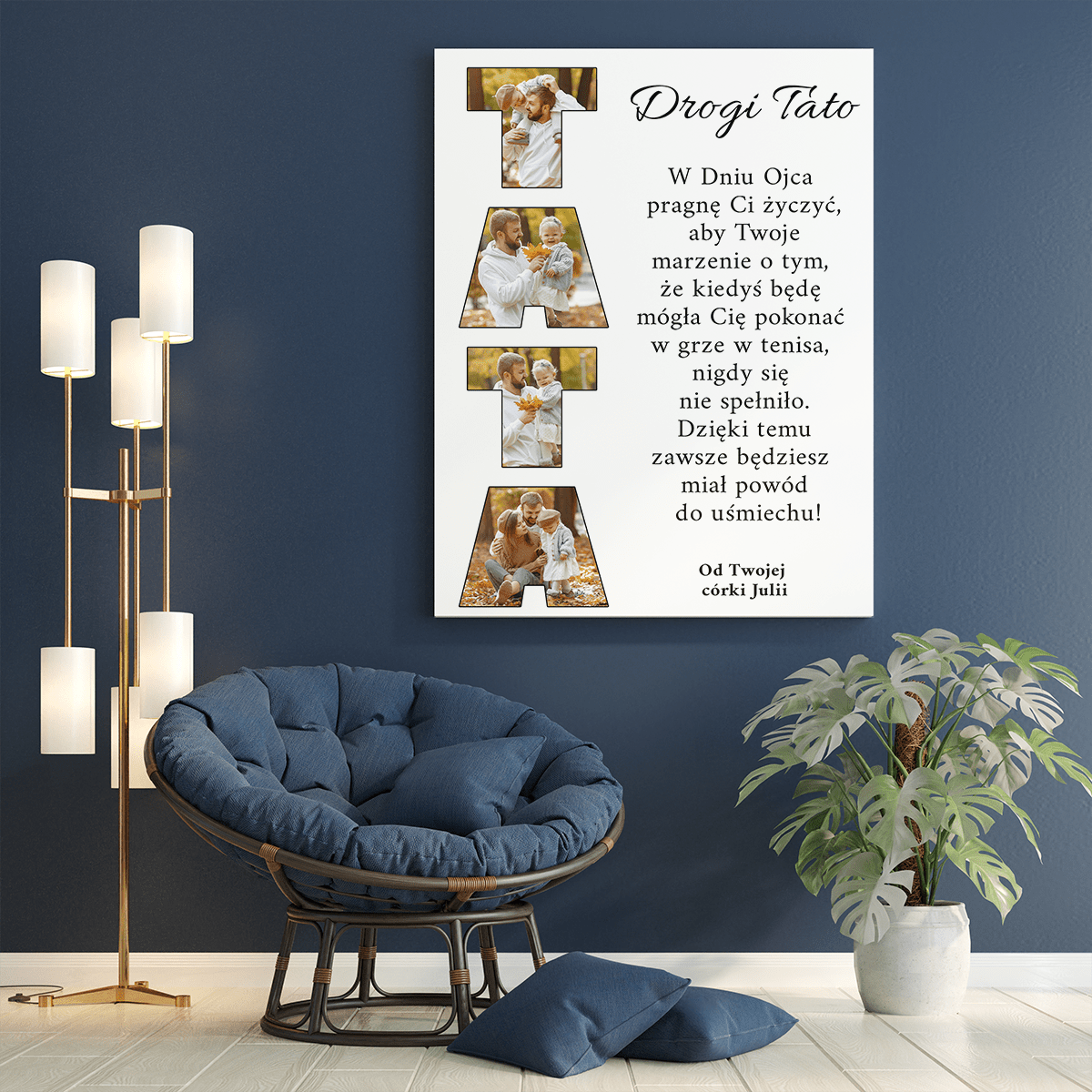 Życzenia dla taty od dziecka - druk na płótnie, spersonalizowany prezent dla taty - Adamell.pl