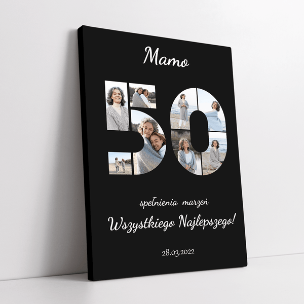 Życzenia na 50. urodziny - druk na płótnie, spersonalizowany prezent dla mamy - Adamell.pl - Wyjątkowe Prezenty