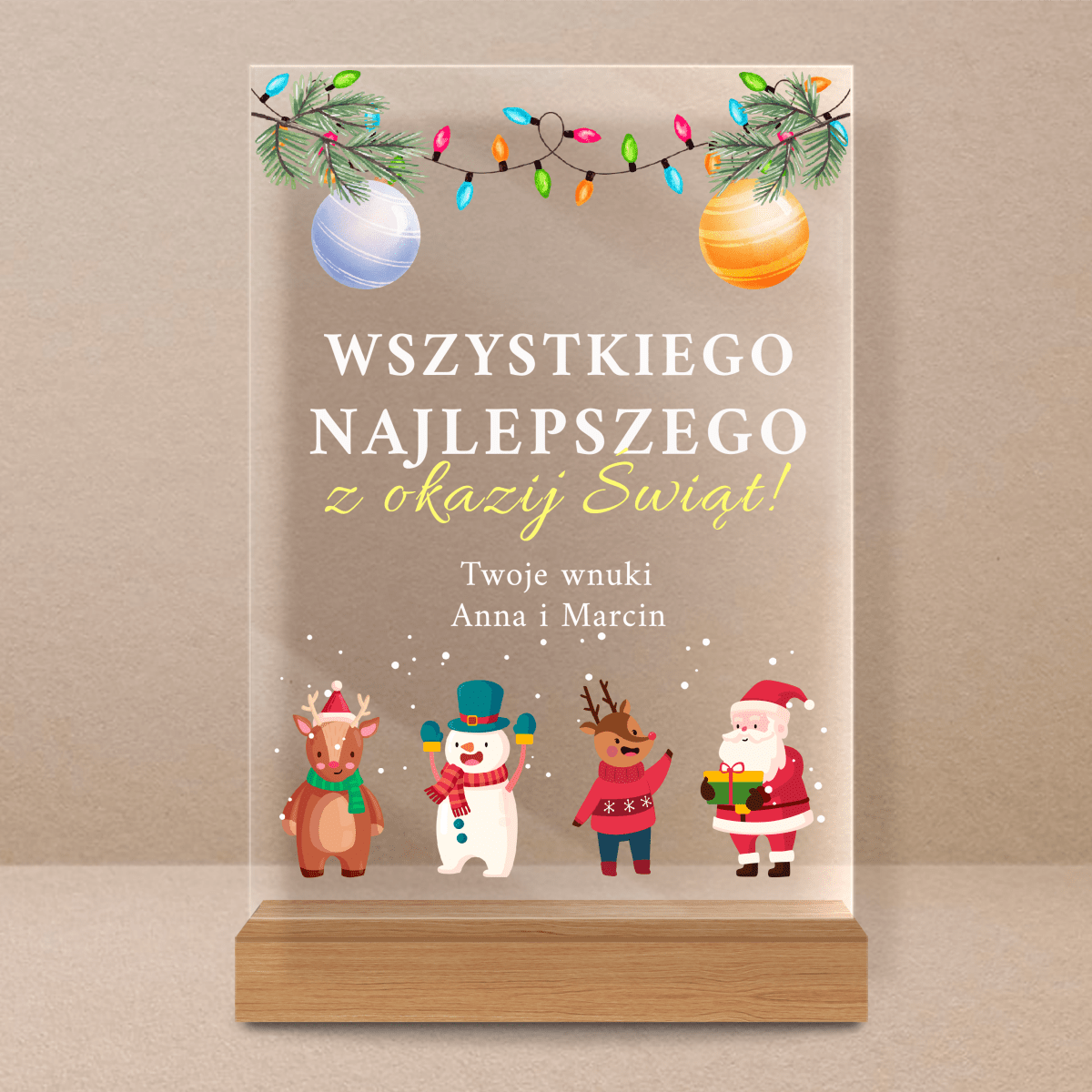 Życzenia na święta - Druk na szkle, spersonalizowany prezent dla dziadków - Adamell.pl
