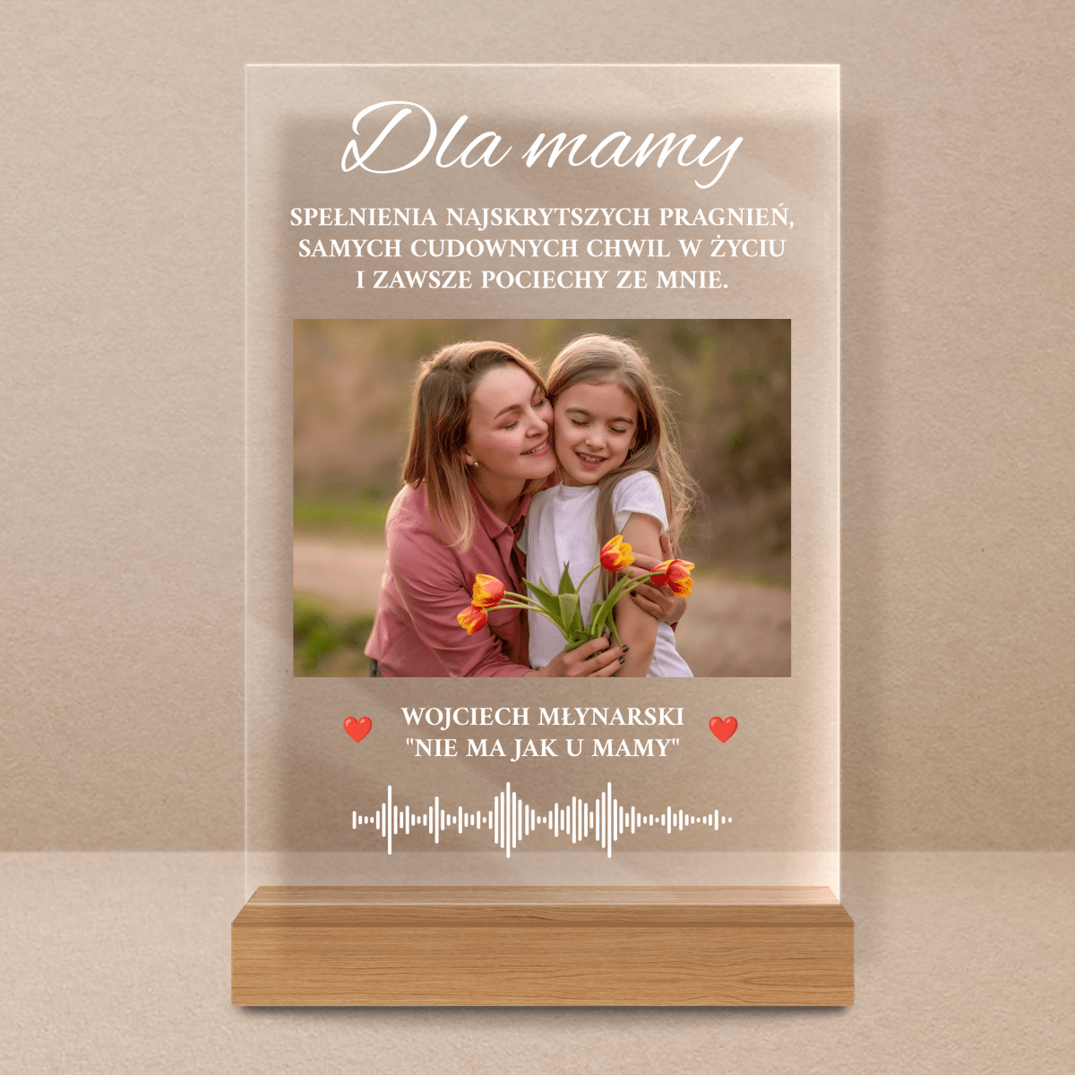 Życzenia + ścieżka muzyczna - Druk na szkle, spersonalizowany dla mamy - Adamell.pl