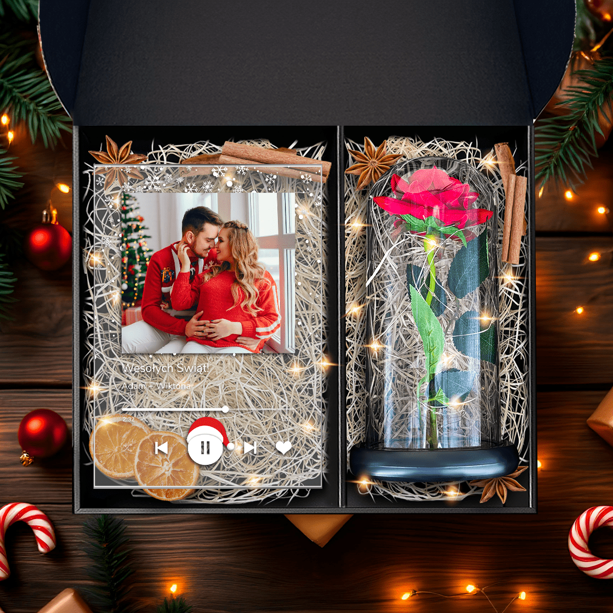 BOX Druk na szkle A5 + wieczna róża LED - Adamell.pl