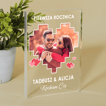 1 rocznica + zdjęcie w stylu Tetris - Druk na szkle, spersonalizowany prezent dla pary - Adamell.pl
