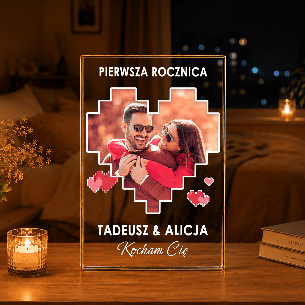 1 rocznica + zdjęcie w stylu Tetris - Druk na szkle, spersonalizowany prezent dla pary - Adamell.pl