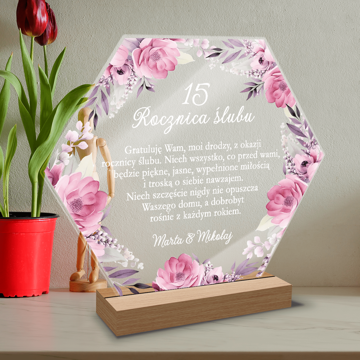 15. rocznica ślubu życzenia - Druk na szkle, spersonalizowany prezent dla pary - Adamell.pl