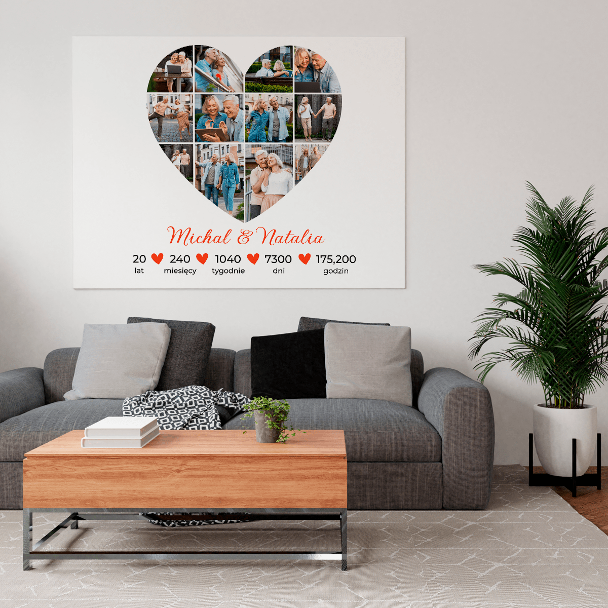 20 lat razem metryka - druk na płótnie, spersonalizowany prezent dla pary - Adamell.pl