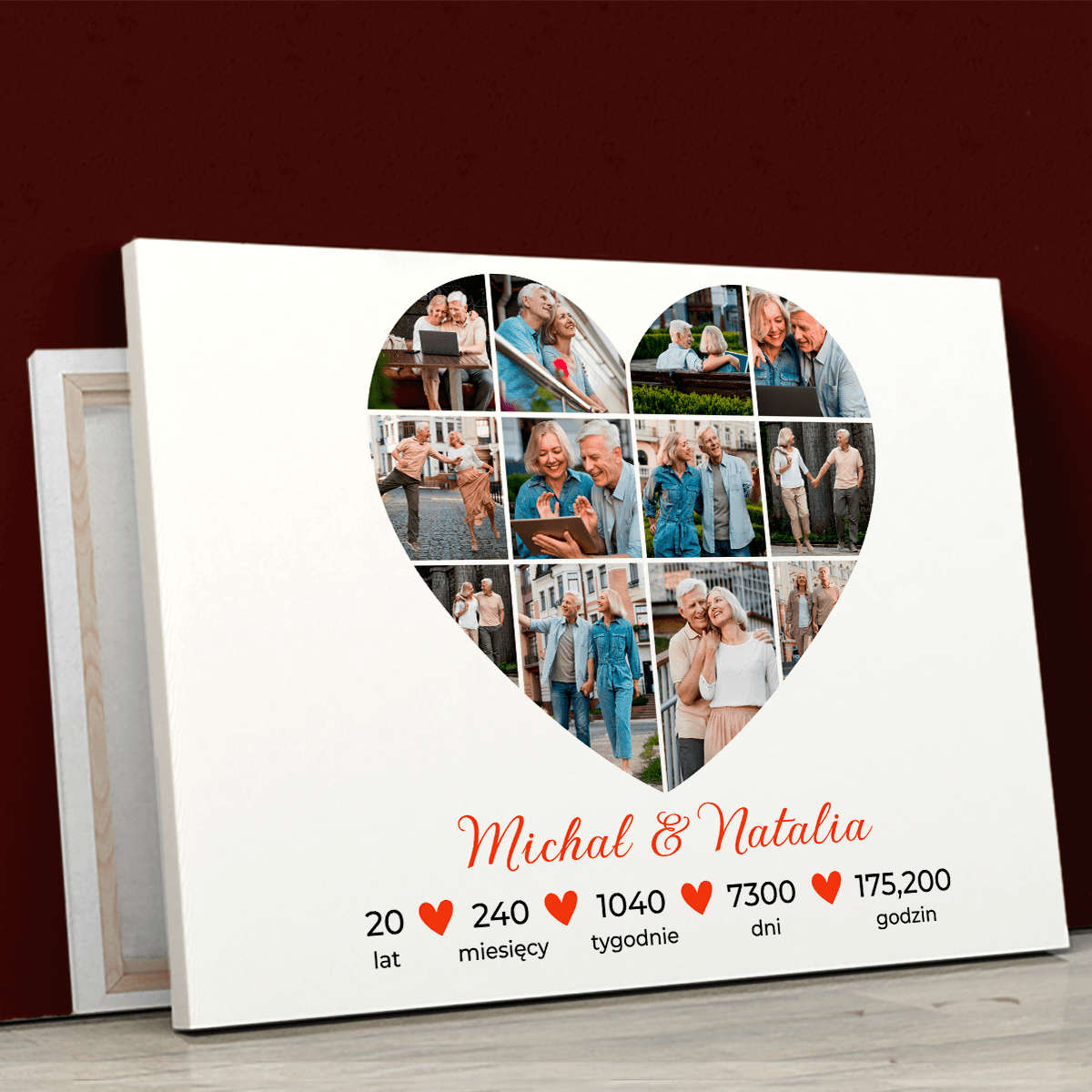 20 lat razem metryka - druk na płótnie, spersonalizowany prezent dla pary - Adamell.pl