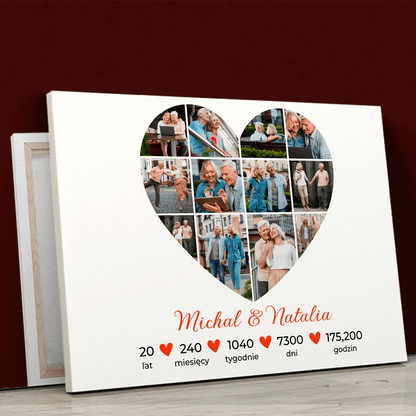 20 lat razem metryka - druk na płótnie, spersonalizowany prezent dla pary - Adamell.pl