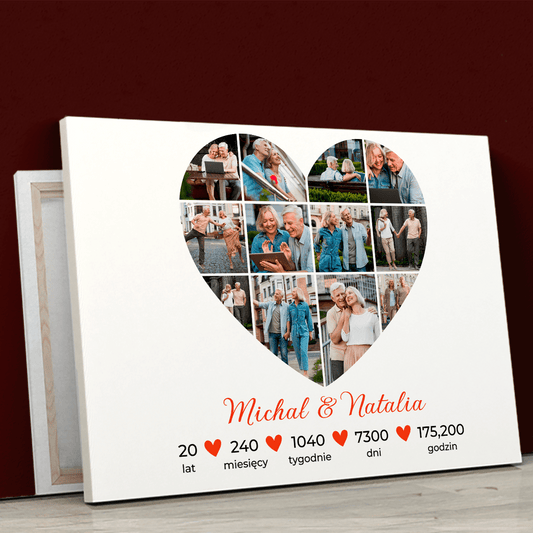 20 lat razem metryka - druk na płótnie, spersonalizowany prezent dla pary - Adamell.pl
