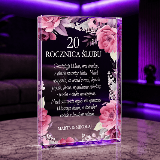 20. rocznica ślubu życzenia - Druk na szkle, spersonalizowany prezent dla pary - Adamell.pl