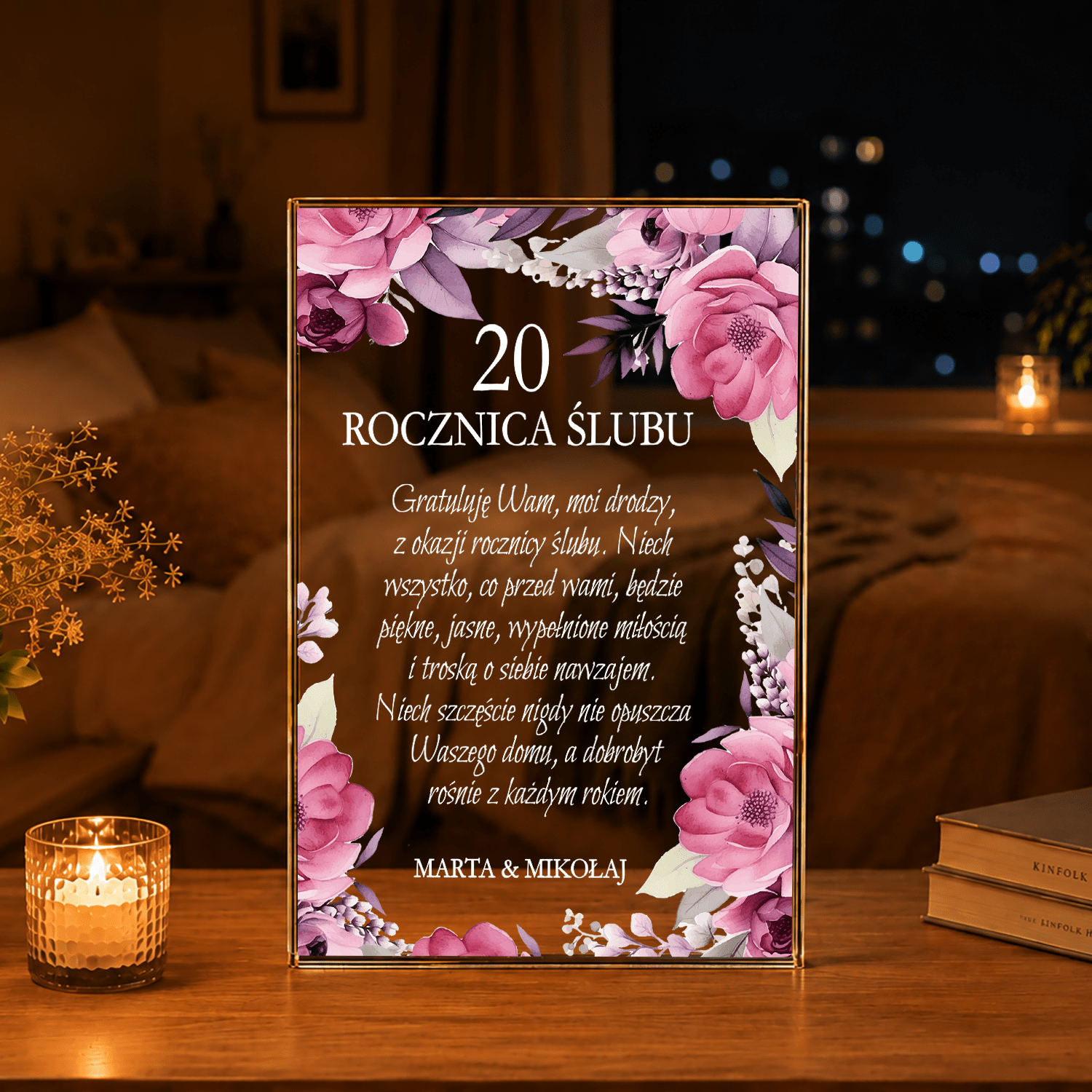 20. rocznica ślubu życzenia - Druk na szkle, spersonalizowany prezent dla pary - Adamell.pl