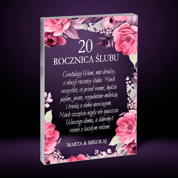 20. rocznica ślubu życzenia - Druk na szkle, spersonalizowany prezent dla pary - Adamell.pl