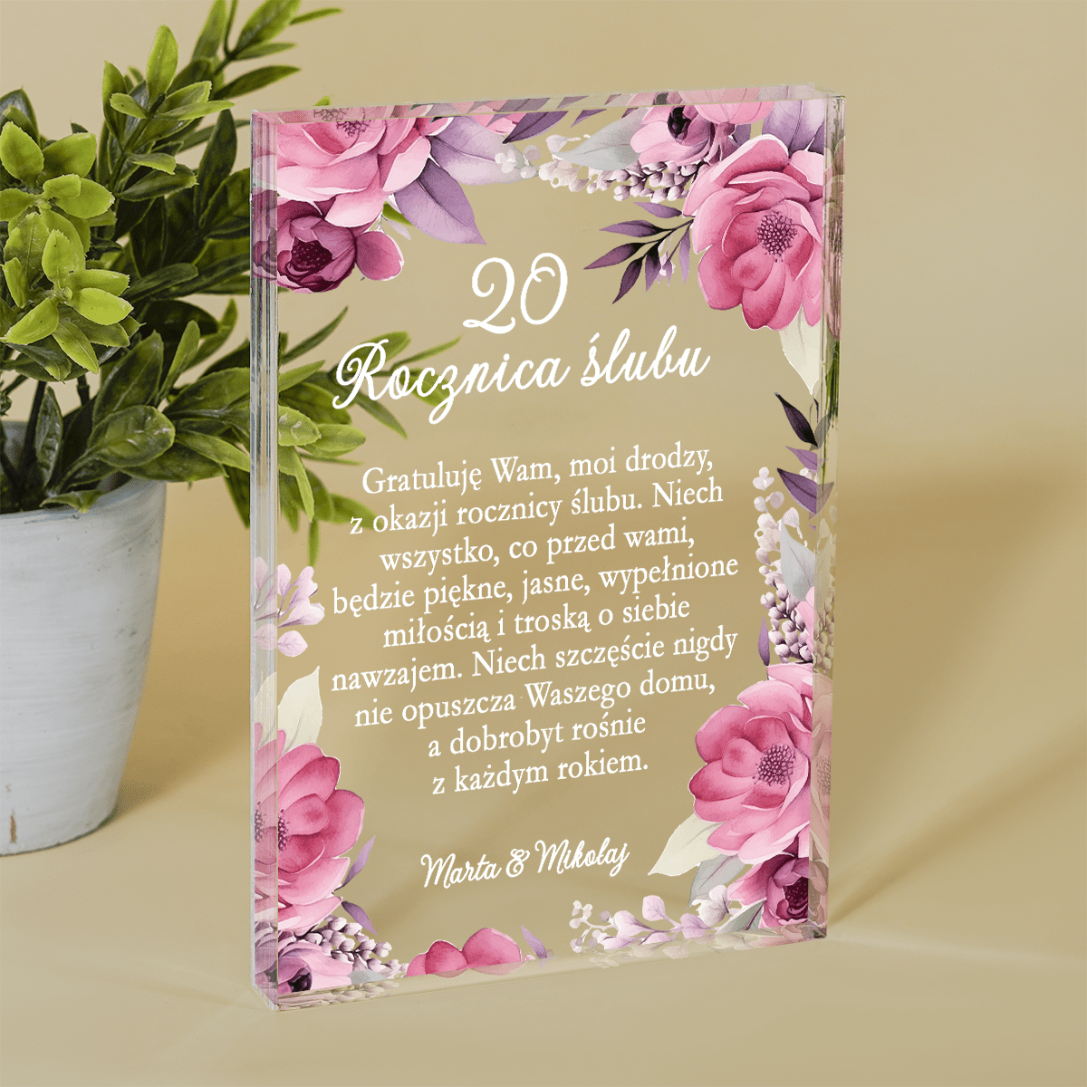 20. rocznica ślubu życzenia - Druk na szkle, spersonalizowany prezent dla pary - Adamell.pl