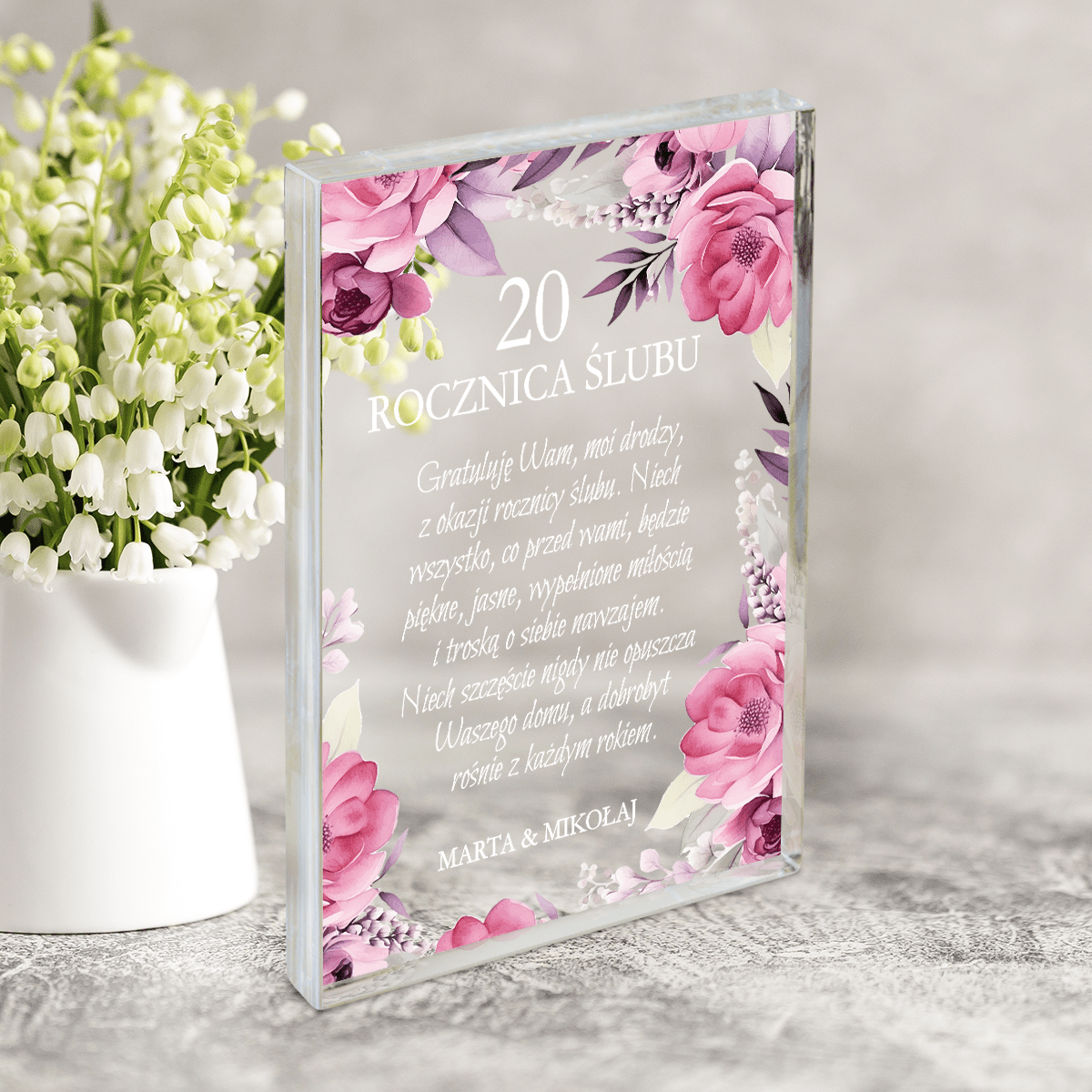 20. rocznica ślubu życzenia - Druk na szkle, spersonalizowany prezent dla pary - Adamell.pl