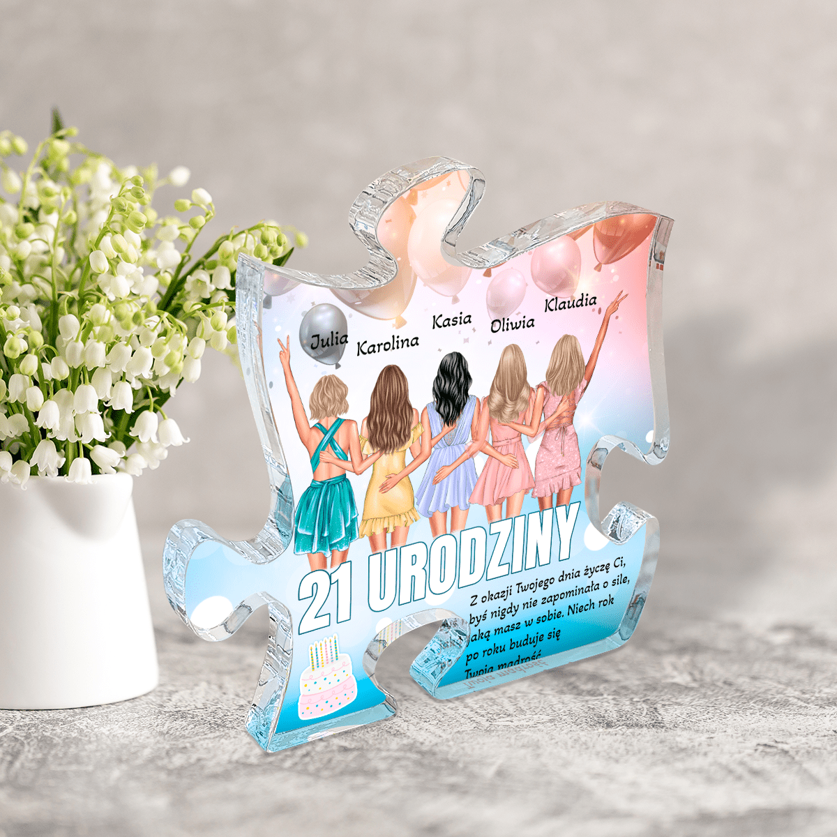 21. urodziny przyjaciółki - Druk na szkle - puzzel, spersonalizowany prezent dla przyjaciółki - Adamell.pl