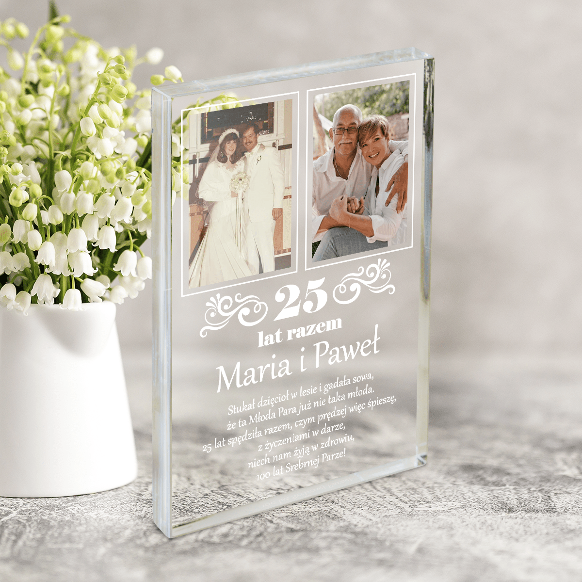 25 lat razem 2 zdjęcia - Druk na szkle, spersonalizowany prezent dla pary - Adamell.pl