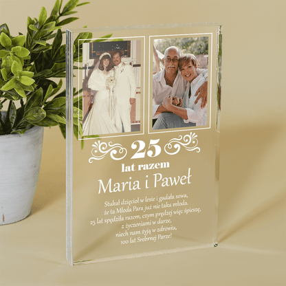 25 lat razem 2 zdjęcia - Druk na szkle, spersonalizowany prezent dla pary - Adamell.pl