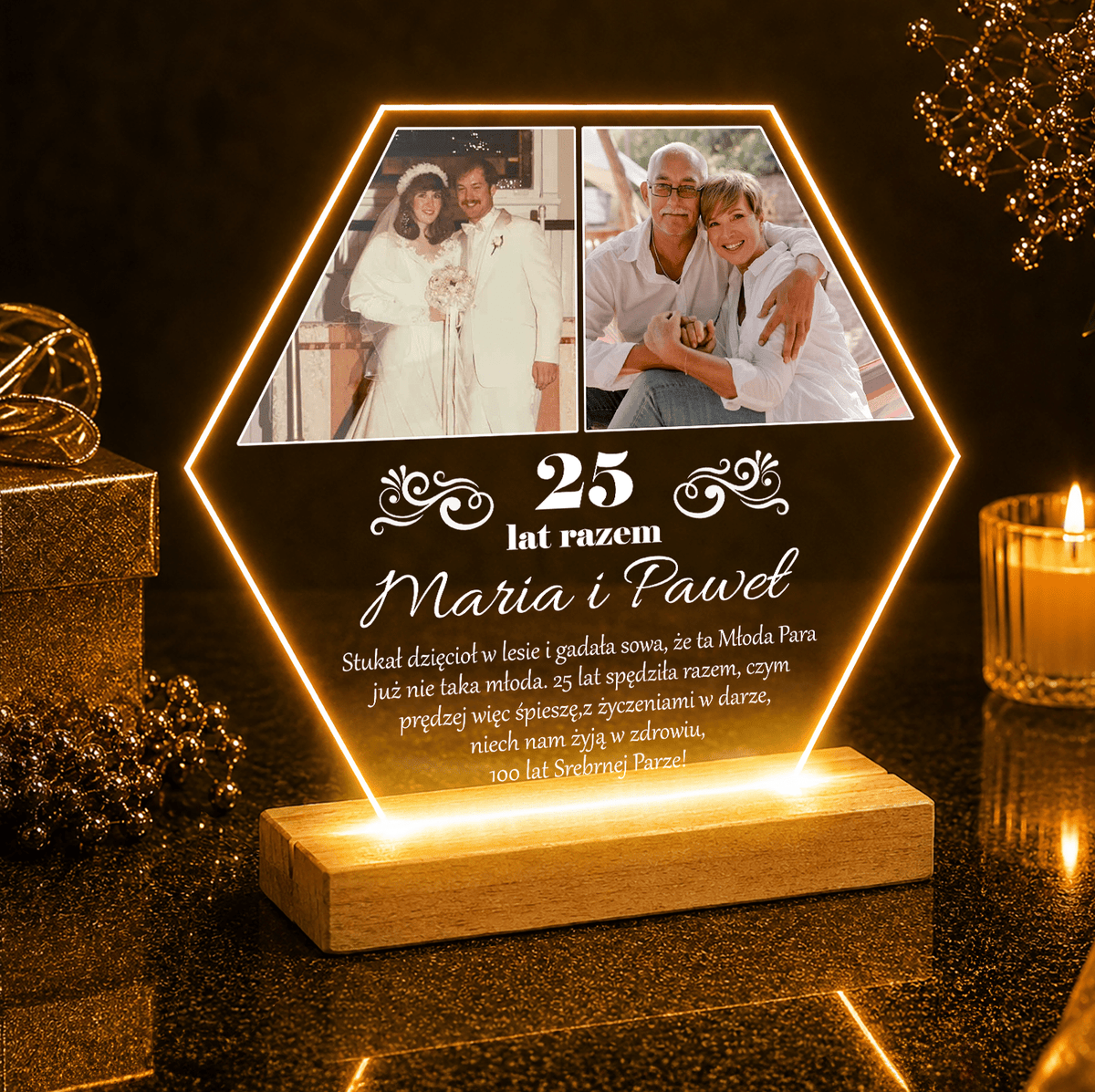 25 lat razem 2 zdjęcia + życzenia - Druk na szkle, spersonalizowany prezent dla pary - Adamell.pl