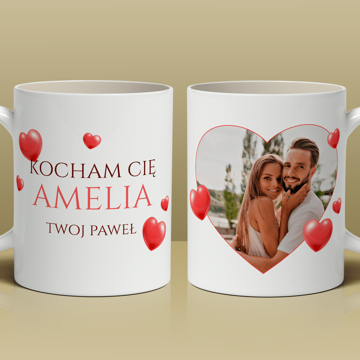 2x kubek z nadrukiem KOCHAM CIĘ + wisiorek box 3 w 1 - zestaw prezentowy, spersonalizowany prezent dla pary - Adamell.pl