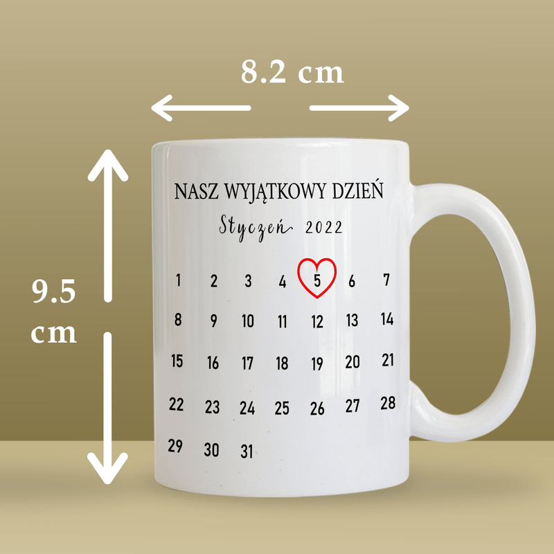 2x kubek z nadrukiem NASZ DZIEŃ + wisiorek box 3 w 1 - zestaw prezentowy, spersonalizowany prezent dla pary - Adamell.pl