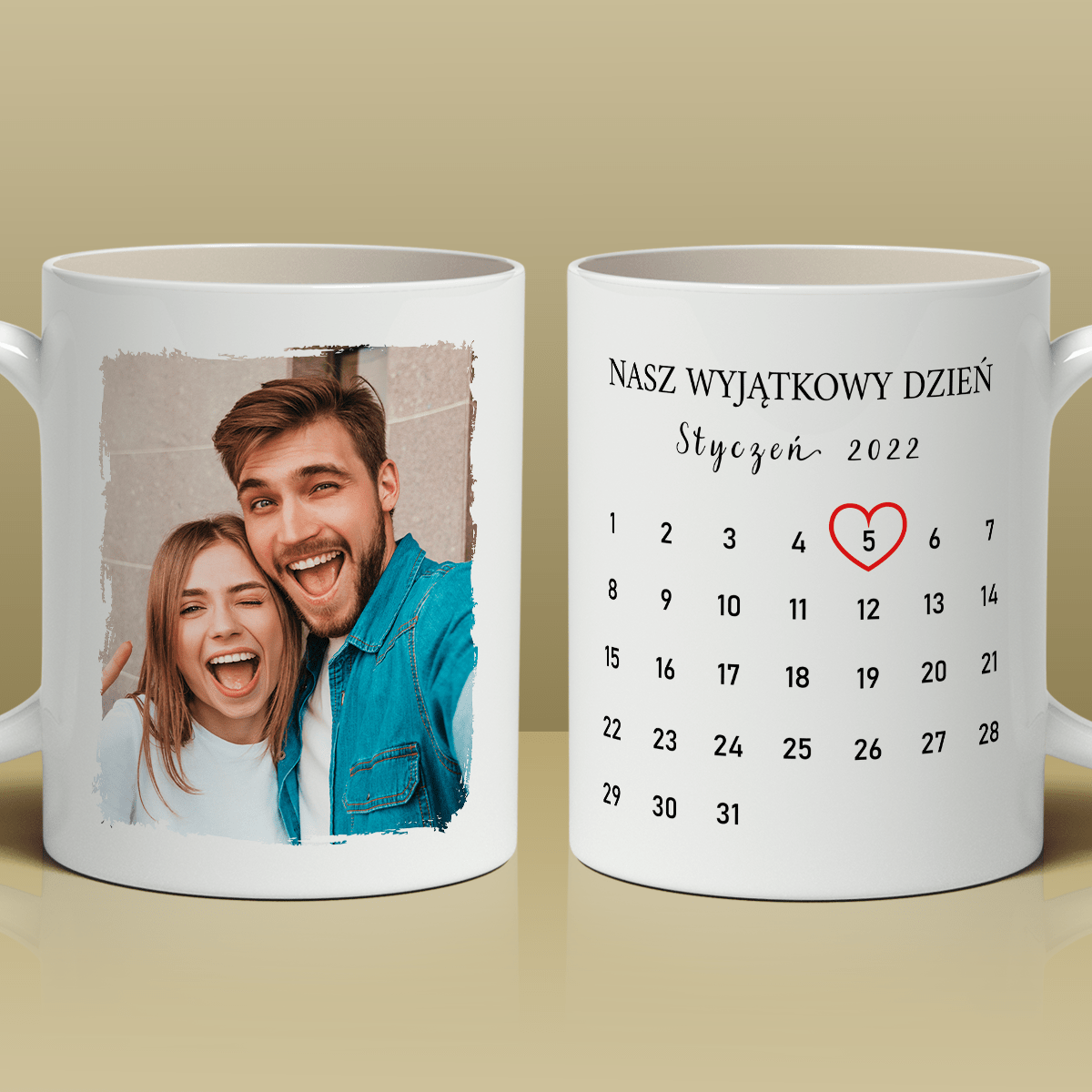 2x kubek z nadrukiem NASZ DZIEŃ + wisiorek box 3 w 1 - zestaw prezentowy, spersonalizowany prezent dla pary - Adamell.pl