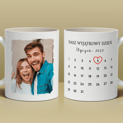 2x kubek z nadrukiem NASZ DZIEŃ + wisiorek box 3 w 1 - zestaw prezentowy, spersonalizowany prezent dla pary - Adamell.pl