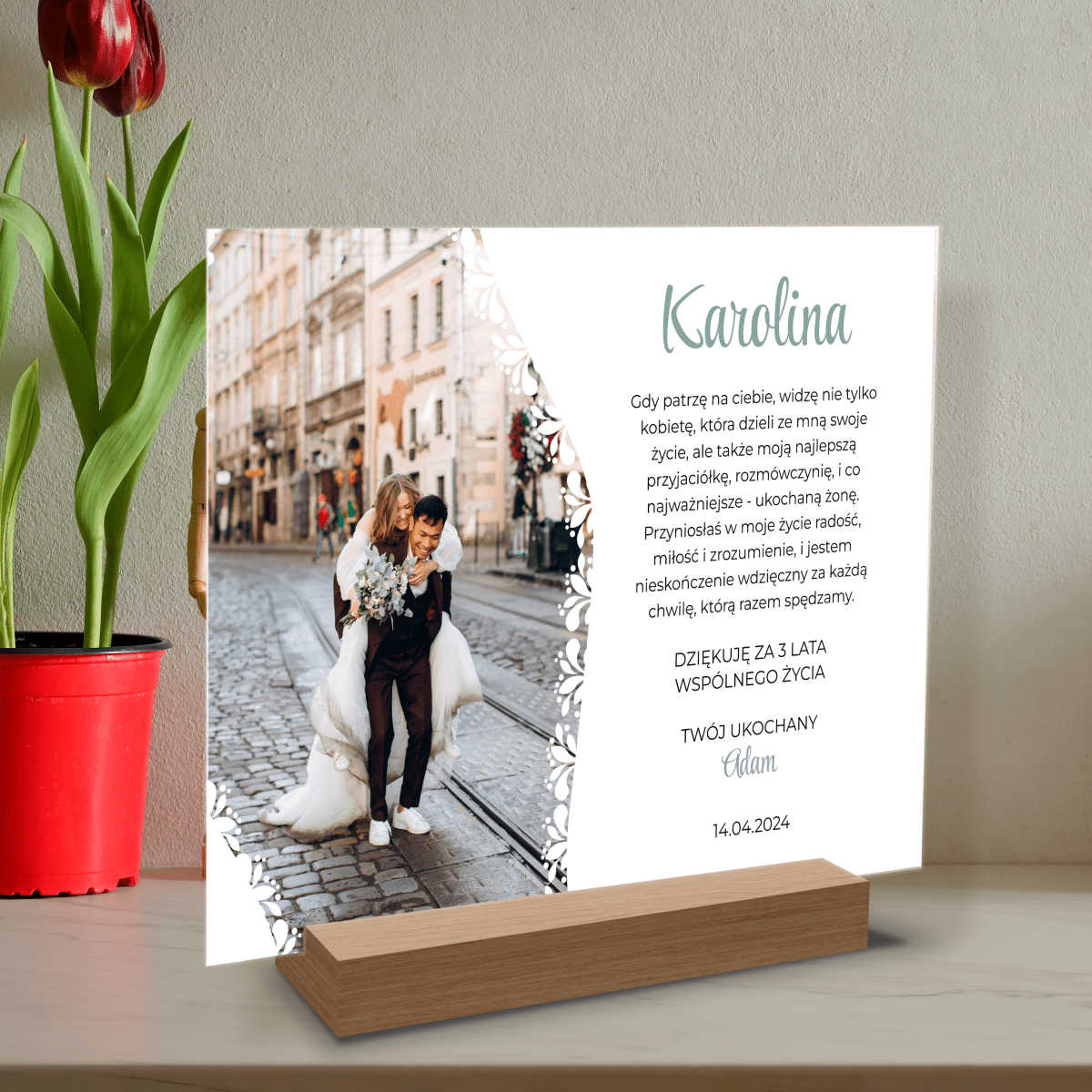 3 rocznica - Druk na szkle, spersonalizowany prezent dla pary - Adamell.pl