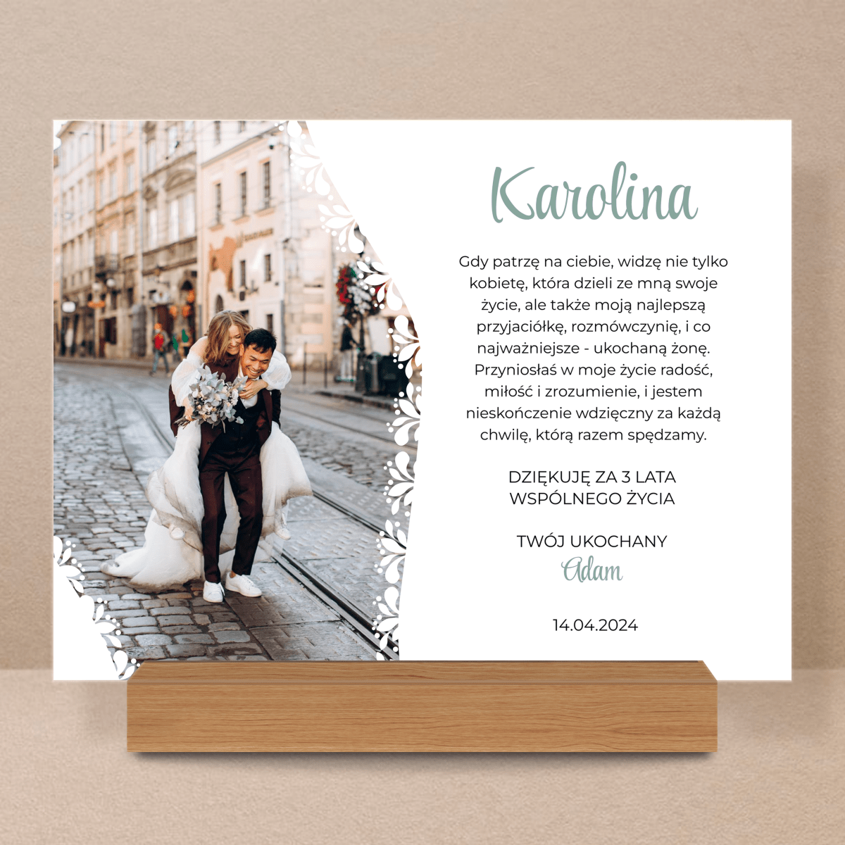 3 rocznica - Druk na szkle, spersonalizowany prezent dla pary - Adamell.pl