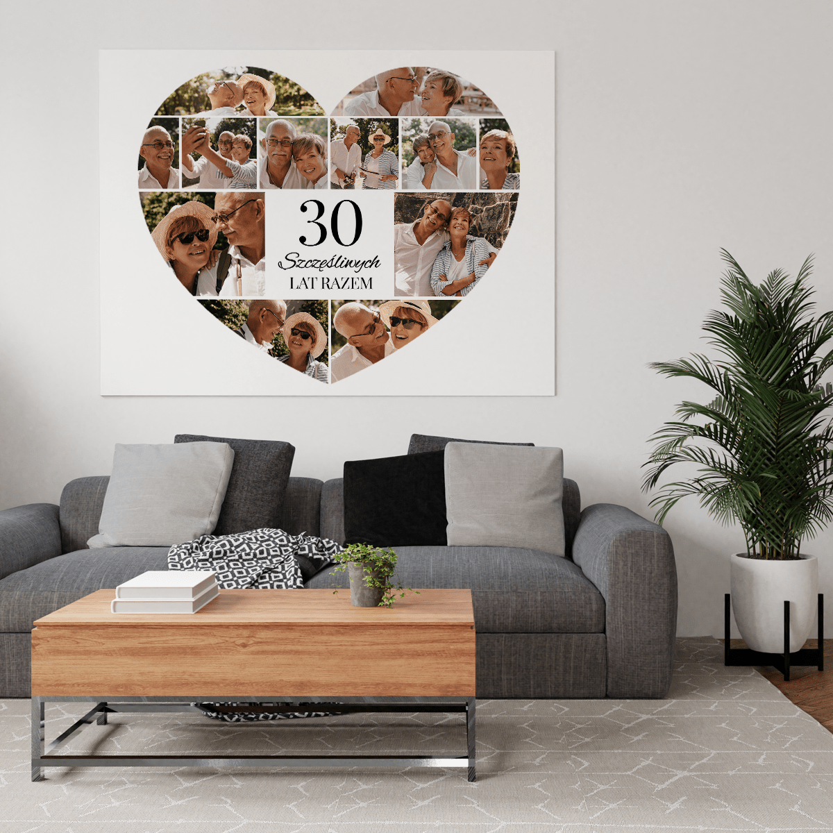 30 lat razem kolaż serce - druk na płótnie, spersonalizowany prezent dla pary - Adamell.pl