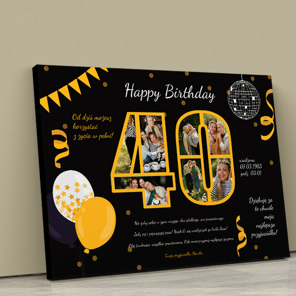 40 urodziny życzenia - druk na płótnie, spersonalizowany prezent